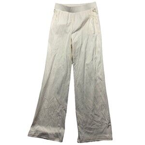 Old Navy Lounge Pants Women Size M Tall Ribbed Wide Leg Cream EUC Pockets